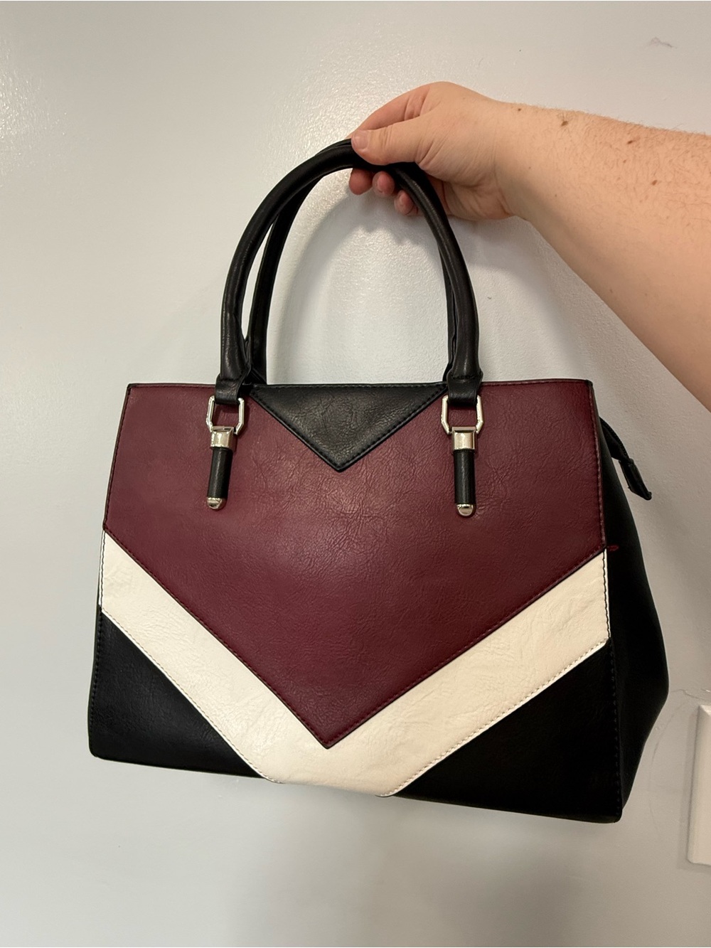 Ricki's Burgundy, Black & White Colorblock Satchel